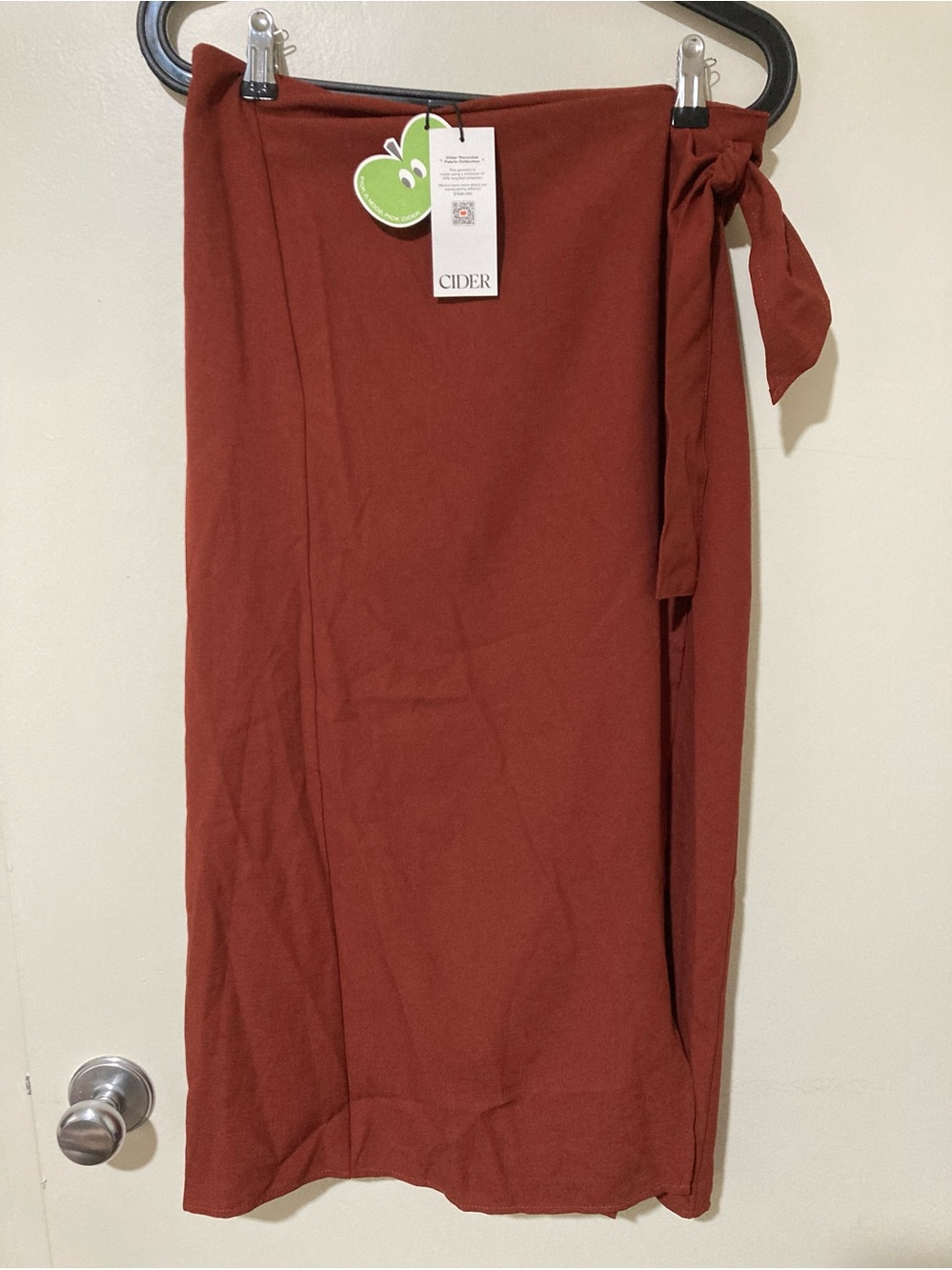 NWT Cider size L Women's Rust‎ Brown Tie-Waist Skirt Recycled Fabric Collection